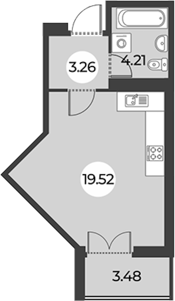 Квартира студия 28.73 м², 7/24 эт., ЖК «Огни Залива»
